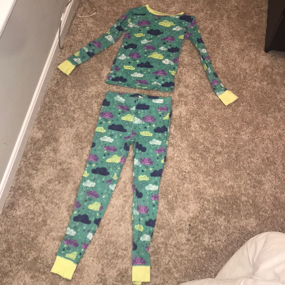 Blue 2-piece pajama set with clouds